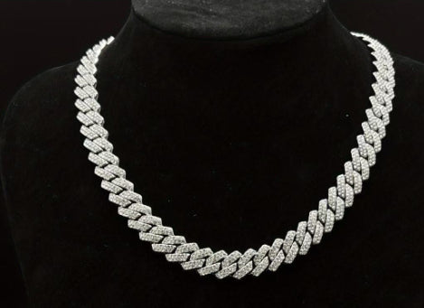 14mm Diamond-Encrusted Rhombus Necklace For Men And Women