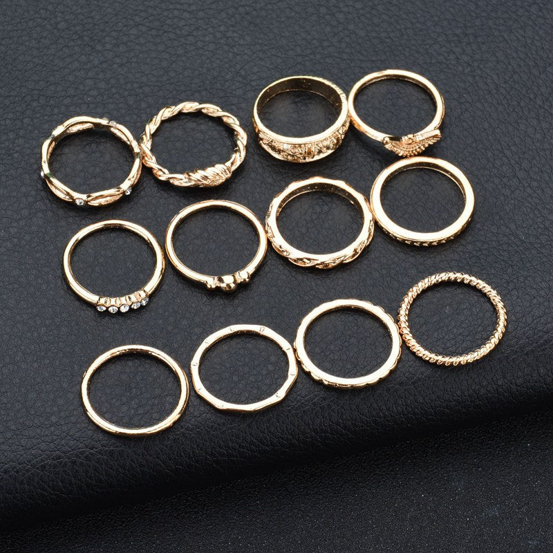 European and American fashion ring set 12-piece ring set diamond ring ring joint ring female ring