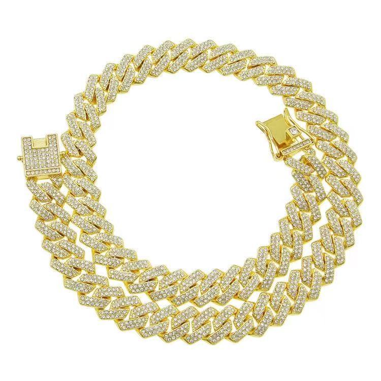 14mm Diamond-Encrusted Rhombus Necklace For Men And Women