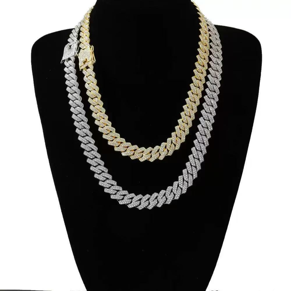 14mm Diamond-Encrusted Rhombus Necklace For Men And Women