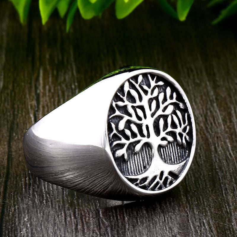 Titanium Steel Tree Of Life Ring Retro Fashion Man Stainless Steel Ring