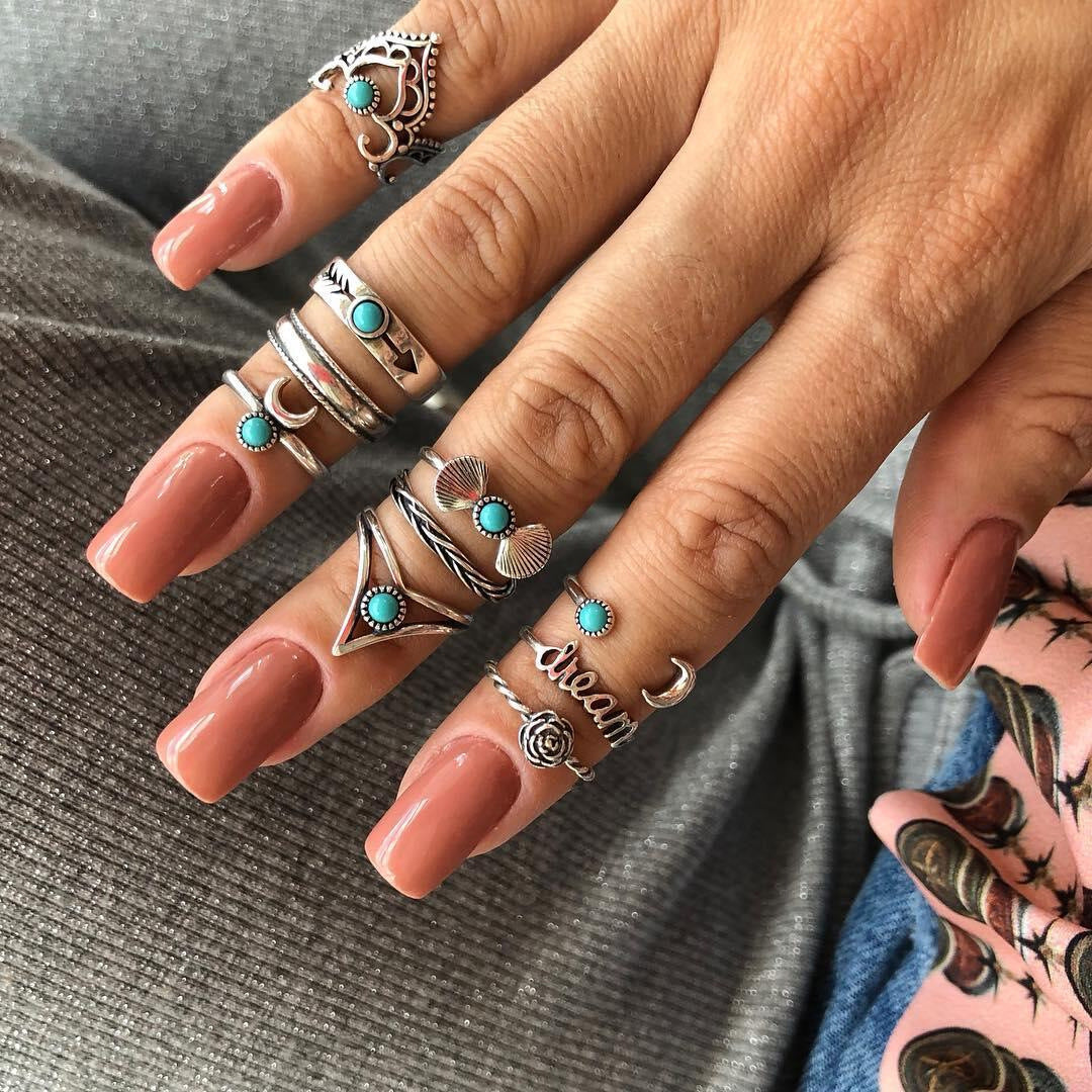 Crescent Turquoise Ring Set