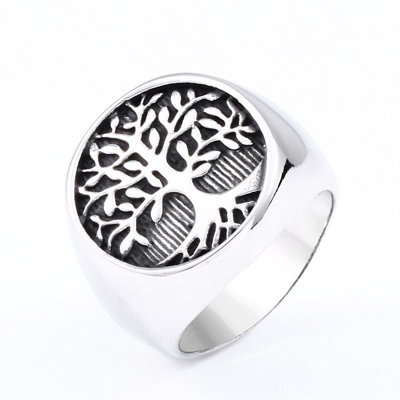 Titanium Steel Tree Of Life Ring Retro Fashion Man Stainless Steel Ring