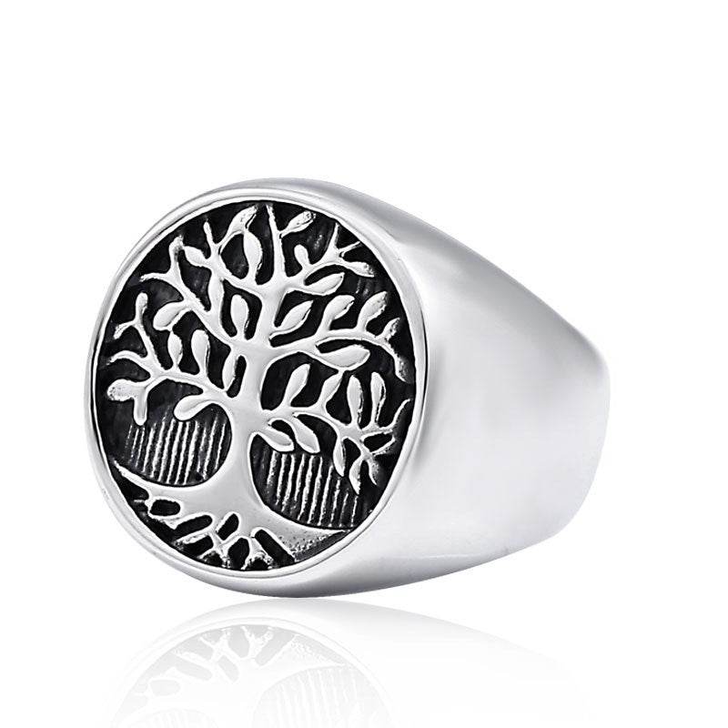 Titanium Steel Tree Of Life Ring Retro Fashion Man Stainless Steel Ring