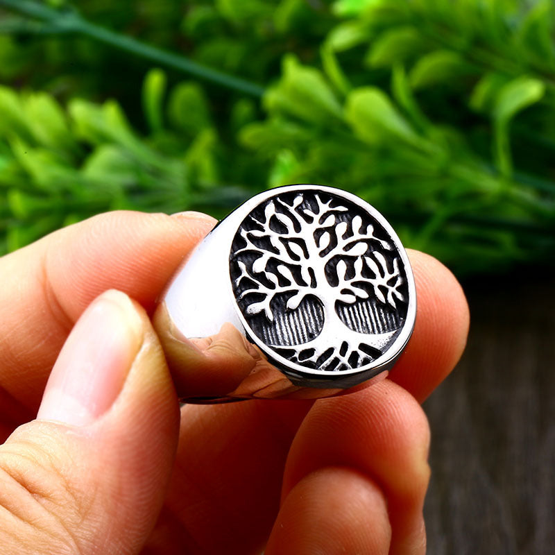 Titanium Steel Tree Of Life Ring Retro Fashion Man Stainless Steel Ring