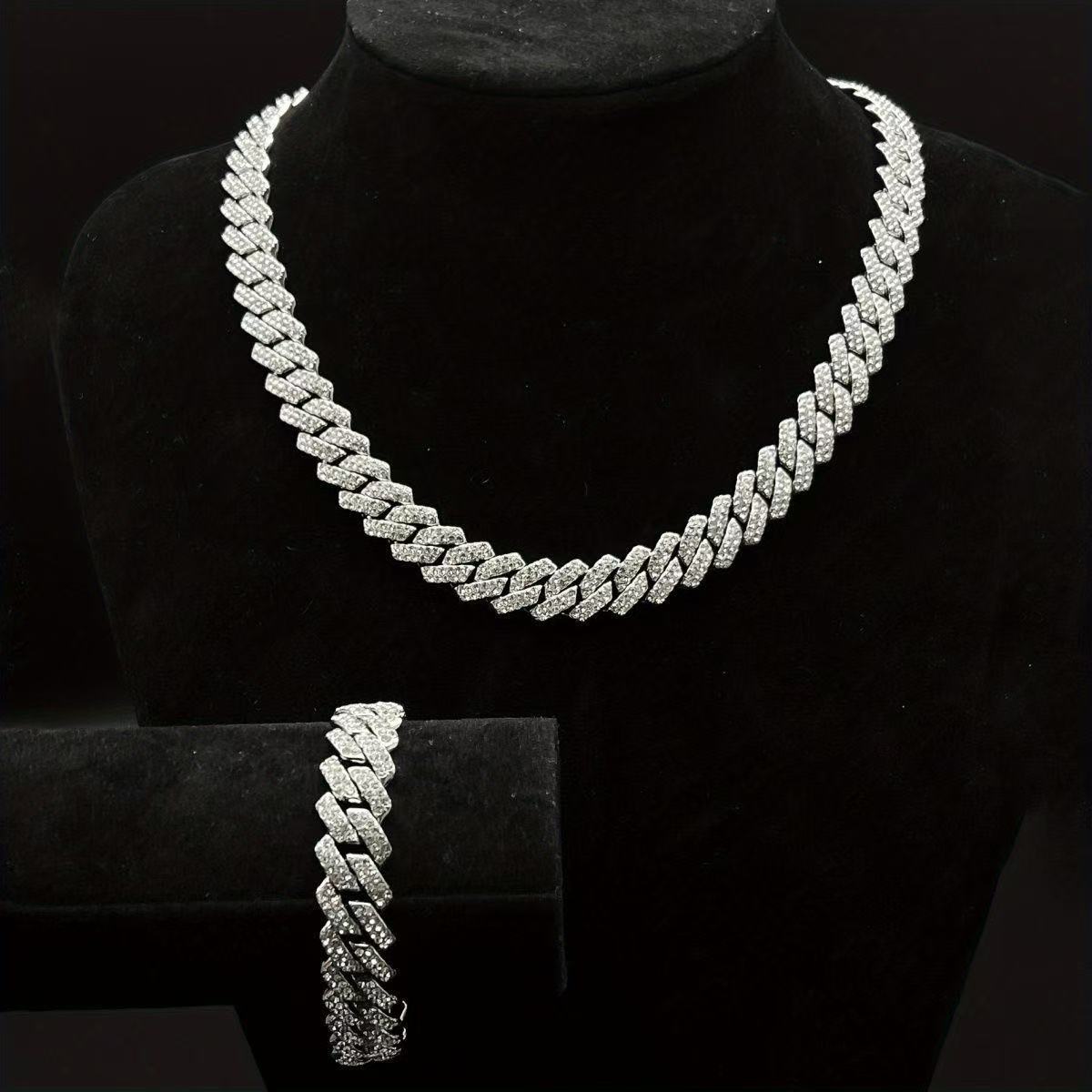14mm Diamond-Encrusted Rhombus Necklace For Men And Women