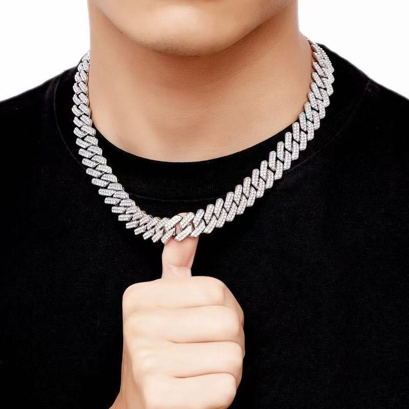 14mm Diamond-Encrusted Rhombus Necklace For Men And Women