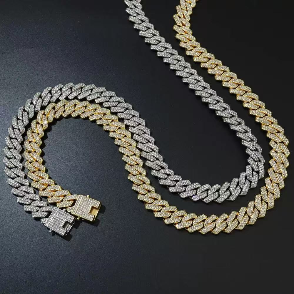 14mm Diamond-Encrusted Rhombus Necklace For Men And Women